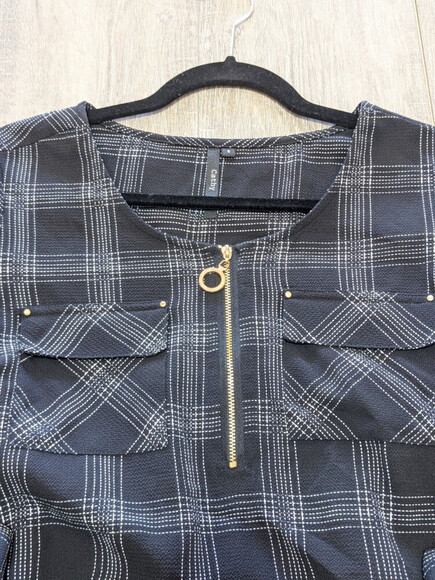 CATHY Top Womens Small Black 3/4 Sleeve Casual Button Down Blouse Pockets - Picture 3 of 9